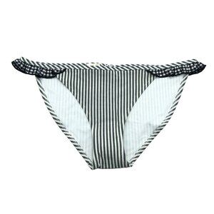 Aerie Seersucker Ruffle Bikini Bottom Gingham Plaid Stripe Gray White XS